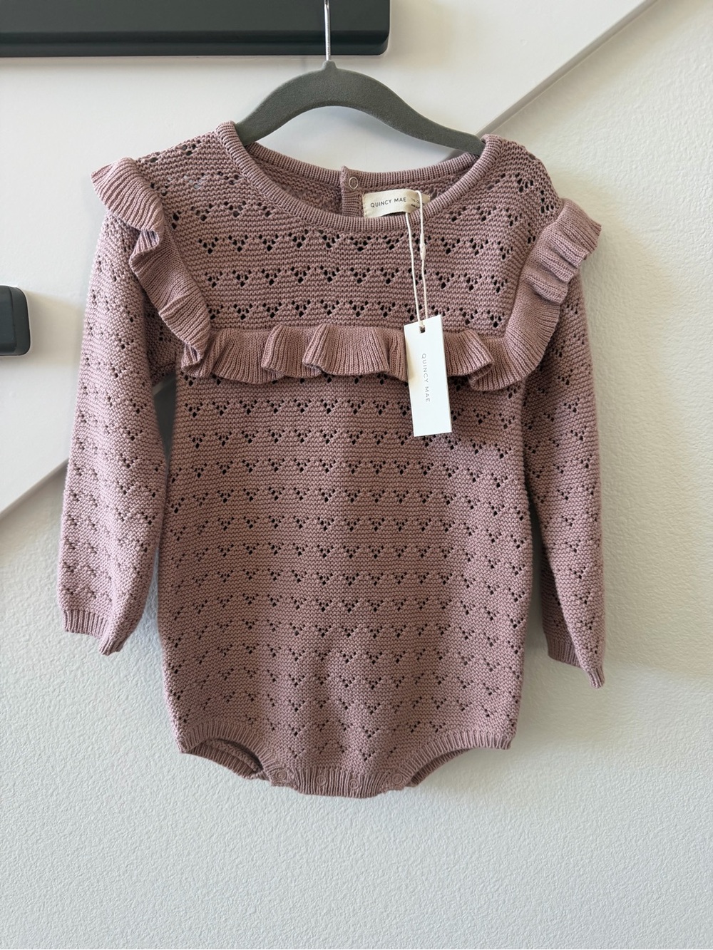 Quincy Mae Knit Baby Romper in Dusty Mauve